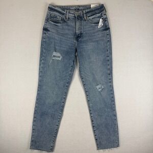 Old Navy OG Straight High Rise Ankle Jeans Blue Distressed Raw Hem Womens 8 NEW